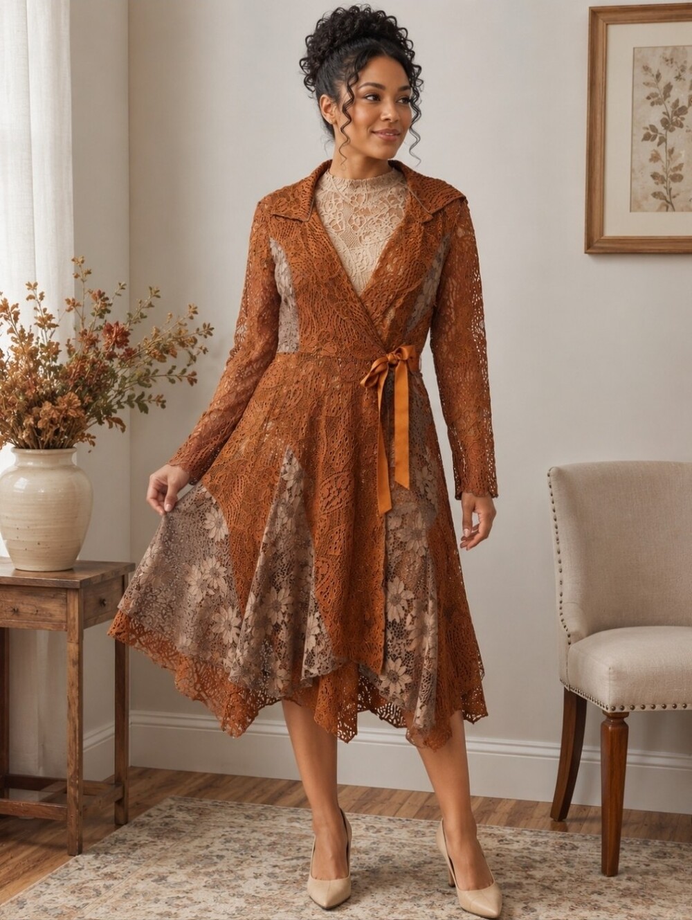 DOR DOR Couture Boho Lace Wrap Dress